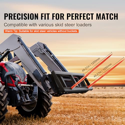 VEVOR 49" Hay Spear, Bale Spears 3000lbs Loading Capacity, Skid Steer Loader Tractor Attachment 2pcs Spears, Quick Attach Spike Forks - style: 49" Horizontal Assembly
