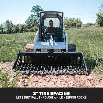 Titan Attachments Fine-Grade Skeleton Rock Bucket with Bolt-On Teeth, Skid Steer Quick Tach Mounting System, 3" Spaced Tines, Reinforced Side Cutters, Universal Landscape Attachment - size: 82" Bucket Size