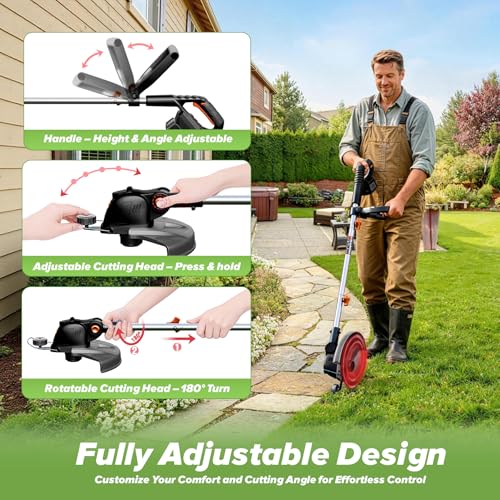 Battery Powered Weed Wacker Cordless Lightweight for Seniors & Small Lawns