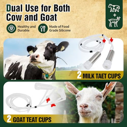 2-in-1 Upgrade 3.7Gal/14L Portable Electric Milker, Milking Machine for Cows and Goats with Food-Grade Stainless Steel Bucket,4 Teat Cups and Pulsation Vacuum System for Farm,Ranch and Home Dairy Use - size: 14L Two-in-One Milking Machine