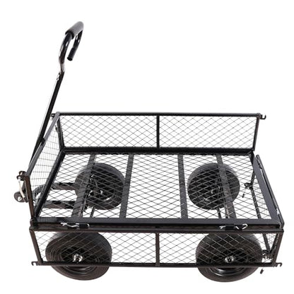 Wagon with Removable Sides - Can be Used in Farms, Warehouses etc - Dump Cart - Solid Black Wheels - color: Black Solid Wheels