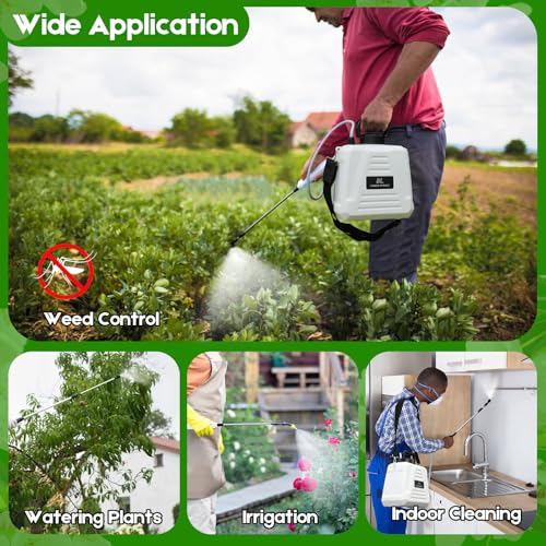 2 Gallon Battery Powered Sprayer,Electric Weed Sprayer 3 Mist Nozzles Yard - color: White