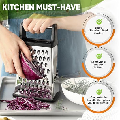 Spring Chef Stainless Steel XL Cheese Grater for Kitchen, Black - color: Black