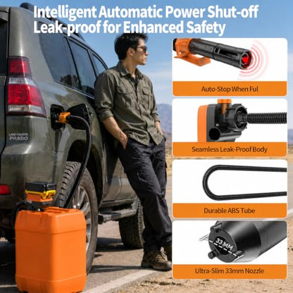 Cordless Fuel Transfer Pump, 3.2 GPM Portable Fuel Pump Supports Dewalt 20V