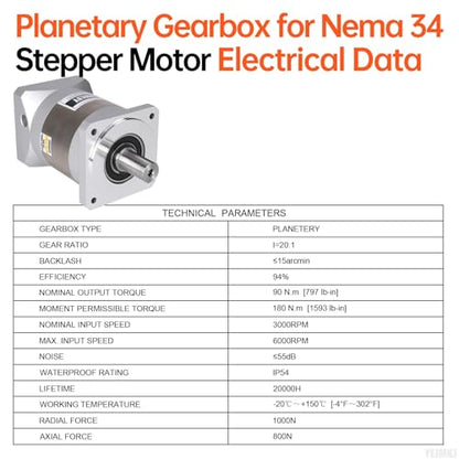 Ratio 20:1 Planetary Gearbox for Nema 34 Stepper Motor 90-133mm