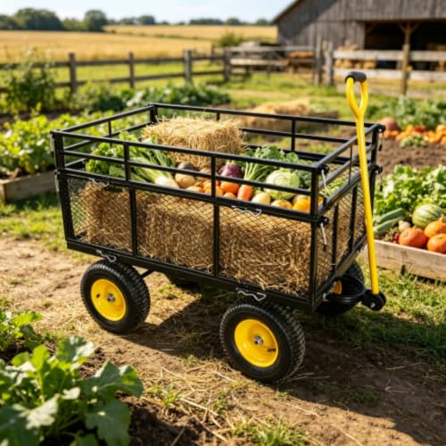 Heavy Duty660Lbs，Mesh Steel Garden Cart Utility Wagon (Black)