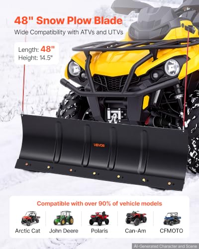 VEVOR Snow Plow Kit 48 in Universal Plow Attachment 3 Mount Options Black - size: 48in, with Reflective Rods