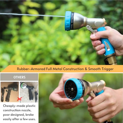 HOSUN 100% Metal Garden Hose Nozzle Sprayer with Ergonomic Handle, Blue - color: Sky Blue