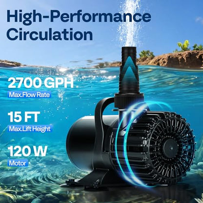VIVOHOME 120W Pond Pump, 2700GPH Submersible Water Pump for Koi Pond - size: 2700GPH
