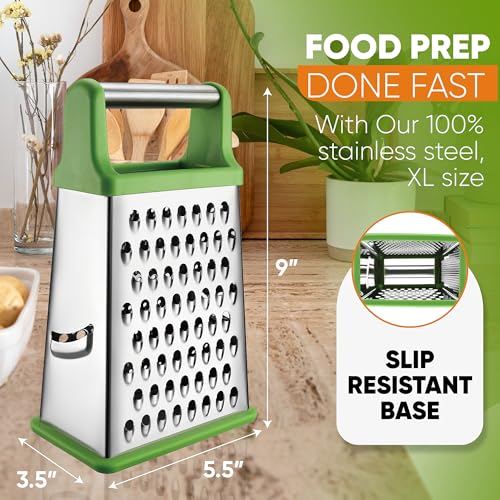 Spring Chef Stainless Steel XL Cheese Grater for Kitchen, Green - color: Green