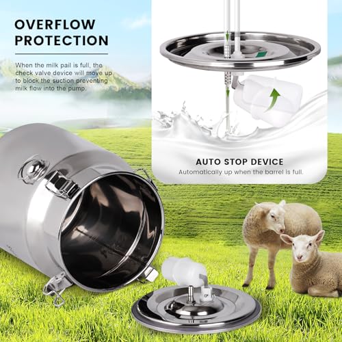 8L Cow/Goat Two-in-One Rechargeable Electric Milker, Goat Milker Machine, Cow Milking Machine, The Latest Pulsation Vacuum Pump with Pressure Gauge, 304 Stainless Steel Bucket (Rechargeable)
