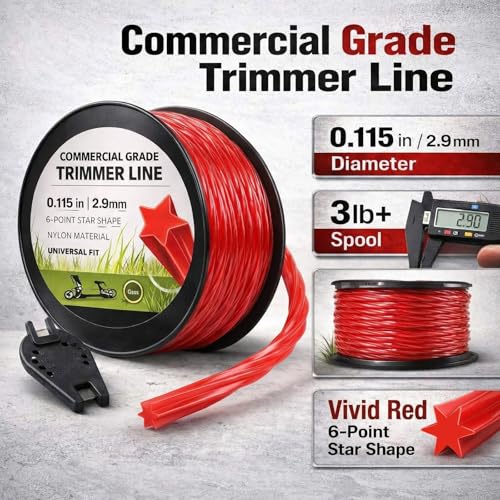 Tondiamo 820 ft 0.115" String Trimmer Line for Weeds Heavy Duty,Red