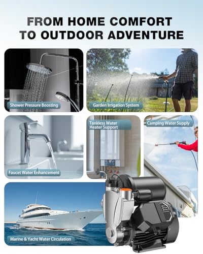 1.6HP Water Pressure Booster Pump, 110V Stainless Steel Automatic Pump with Digital Pressure Display, 2100 GPH High Flow, 140FT Max Head for Home, Shower & Irrigation