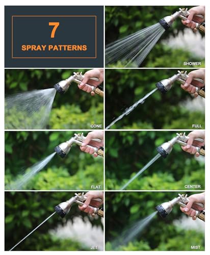 ESOW Heavy Duty Metal Garden Hose Nozzle, 7 Patterns, Rear Trigger