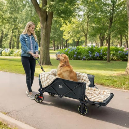 Timber Ridge 49" Extra Long Collapsible Folding Wagon with Tailgate&Brakes - color: Gray, size: 250L