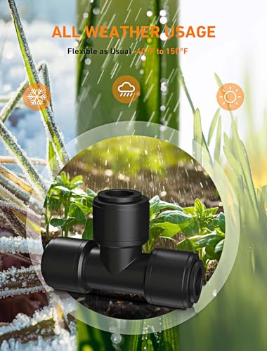 EVOULTES 16 Pack 1/4" Drip Irrigation Tee Fittings, Quick Connect - size: 16PCS Tee Connectors