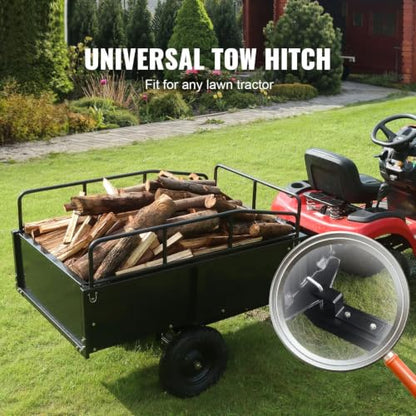 ATV Garden Utility Dump Trailer, 750 LBS Yard Steel Cart with 15 Cubic Feet Capacity, Removable Side Panels Tow Behind Trailer for Riding Lawn Mower Tractor