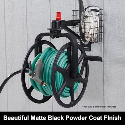 Liberty Garden Single Arm Navigator Hose Reel with Pull Up Latch, Black - style: Single Arm, Pull up Latch, Black