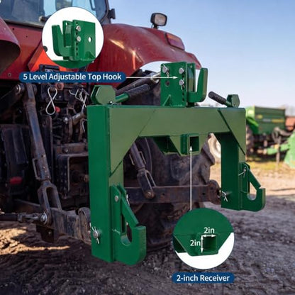 3 Point Quick Hitch with Upgrade Versatile Adapter & 2" Receiver for Category 1 Tractors, 3000 Lbs 3-Pt Trailer Hitch Attachment with 5 Level Adjustable Bolt