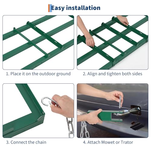 OUTLANE 4 ft Drag Harrow, Heavy Duty Tow Behind Harrow with Adjustable Bars & 48" Chain, Driveway Grader and Landscape Rake for ATV, UTV, Tractor and Lawn Leveling, Green - color: Green