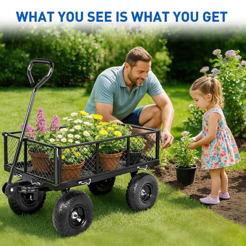 Yesker Steel Garden Carts - 800lbs Dump Wagon with All Terrain Inflatable Wheels for Yard Lawn Farms Gardening - Heavy Duty Utility Outdoor Hauling Wheelbarrow - size: Steel 800Lbs