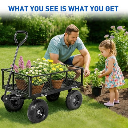 Yesker Steel Garden Carts - 800lbs Dump Wagon with All Terrain Inflatable Wheels for Yard Lawn Farms Gardening - Heavy Duty Utility Outdoor Hauling Wheelbarrow - size: Steel 800Lbs