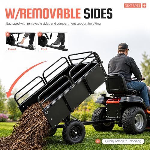 ALMULOO Heavy Duty Trailer Dump Cart Universal 750LBS 15 Cu.Ft Tow Behind