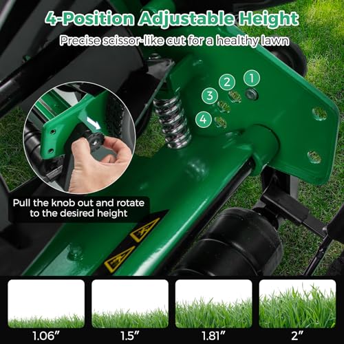 Push Lawn Mower, 14" Manual Rear Mower with 5 Steel Blades, Adjustable Cutting Heights & Grass Catcher Bag, Walk-Behind Grass Cutter Lawn Sweeper for Garden, Park & Yard (Green) - color: Green, size: 14"