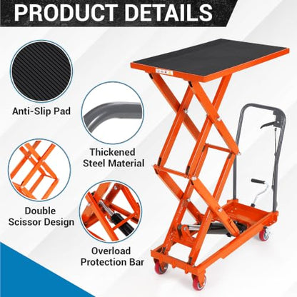 Hydraulic Lift Table Cart, 330lbs Capacity 50" Lifting Height, Orange - color: Orange