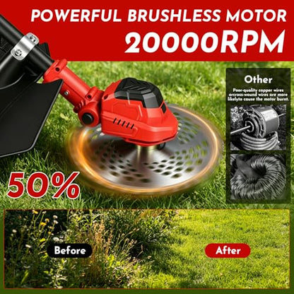 3-in-1 Electric Weed Wacker Cordless, 12″ Brushless Weed Eater Battery Powered with Wheel, 20000 RPM Grass Trimmer/Brush Cutter/String Trimmer, Lawn Mower Edger Weed Trimmer, 6000mAhjong Batteries