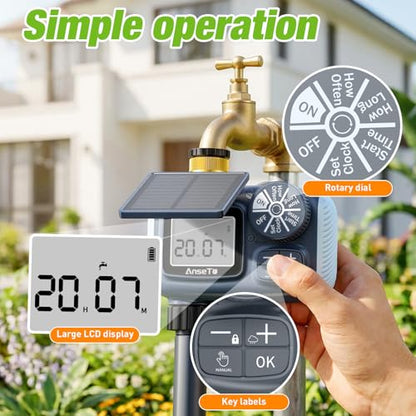 Solar Type-C Rechargeable Sprinkler Water Timer for Garden Hose Lawn