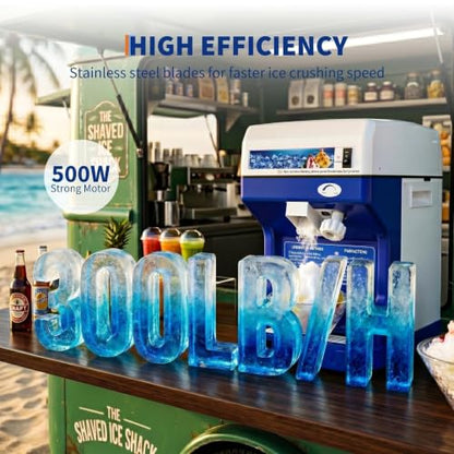 Commercial Shaved Ice Maker, 300Lbs/H Electric Ice Shaver with 5L Hopper