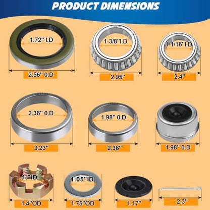 4Set L68149 L44649 Trailer Bearings Kit for 1-3/8'' to 1-1/16'' #84 Spindle - color: Fits 1-3/8''to 1-1/16''3500Lbs Trailer, size: 4Sets 3500lb Trailer Bearing Kit