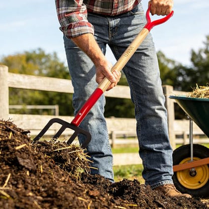 VNIMTI Garden Fork,4-Tine Spading Fork,Compost Fork,Steel Digging Fork,45Inch,Steel Y-Grip,Wooden Handle