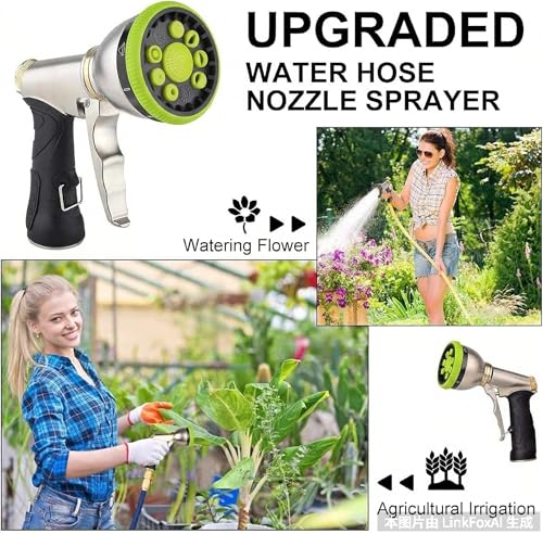 Garden Hose Nozzles,9 Spray Patterns Heavy Duty Metal Hose Sprayer Nozzle - color: Green