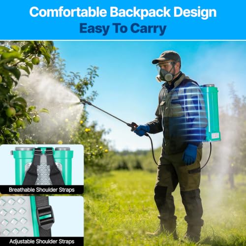 21V 2.6Ah Battery Powered Backpack Sprayer 4 Gallon with 6 Nozzles - color: Green