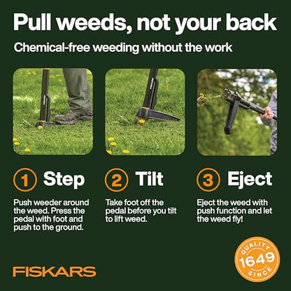 Fiskars Deluxe Stand-Up Weed Puller Tool, 4 Serrated Stainless Steel Claws - style: 4-claw