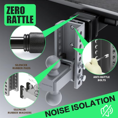 Zero-Noise Adjustable Trailer Hitch for 2 Inch Receiver - 8 Inch Drop/Rise - color: Grey, size: 8 Inch Drop/Rise