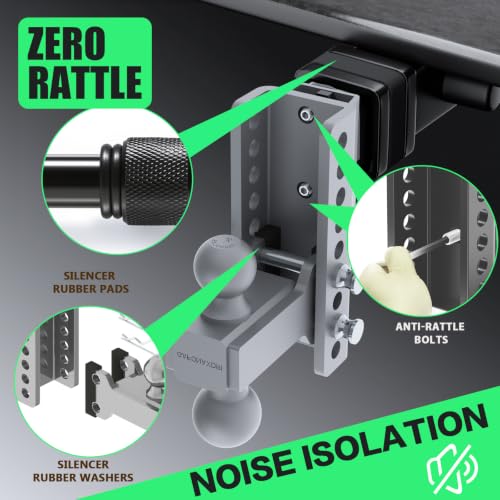 Zero-Noise Adjustable Trailer Hitch for 2 Inch Receiver - 8 Inch Drop/Rise - color: Grey, size: 8 Inch Drop/Rise