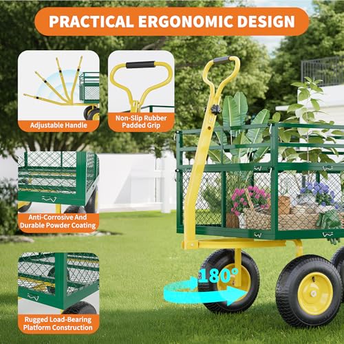 Patikuin 3-in-1 Heavy Duty Steel Garden Cart, 1400 Lbs Utility Wagon with Removable Mesh Sides, 10" All-Terrain Wheels for Yard, Lawn & Gardening - size: 1400 Lbs