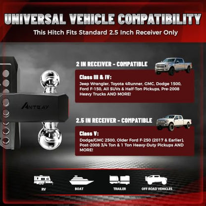 Adjustable Trailer Hitch, Fits 2.5" Receiver, 7" Drop/Rise - color: Black, size: 2.5"-7drop