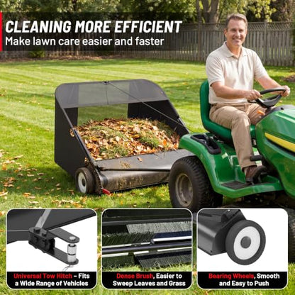 Suchtale 52 Inch Tow Behind Lawn Sweeper with 26 Cu Ft Hopper - size: 52''