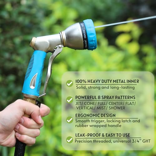 HOSUN 100% Metal Garden Hose Nozzle Sprayer with Ergonomic Handle, Blue - color: Sky Blue