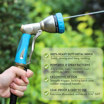 HOSUN 100% Metal Garden Hose Nozzle Sprayer with Ergonomic Handle, Blue - color: Sky Blue