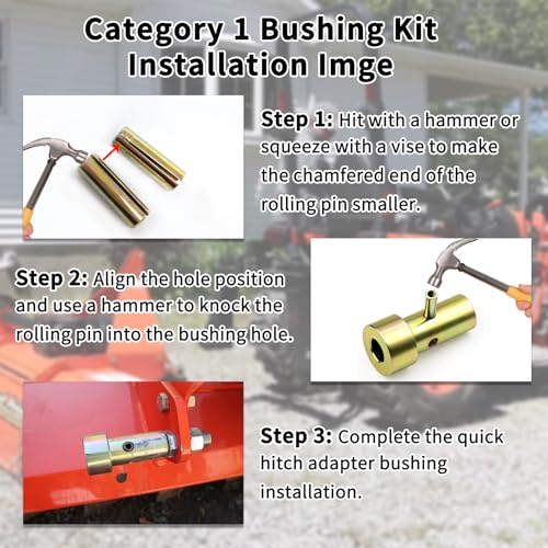 Quick Hitch Adapter Bushings Set Fit for Cat 1 3-Point Tractor Implements 1 Pair Bushing Kit with Roll Pins, Gold - size: 2PCS Set