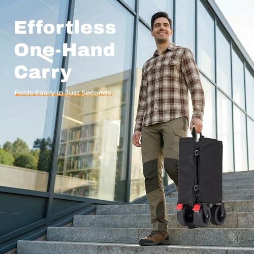 Overmont 46.6" L Extended Collapsible Wagon - 440LBS with All-Terrain Wheel - color: Black, size: 440LBS