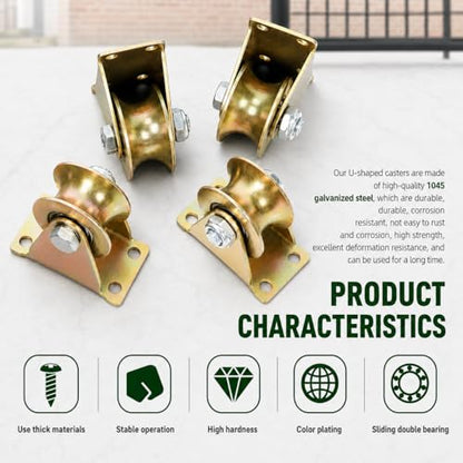 Lyplus Load Capacity 1105lbs 3-Inch U-Groove Caster Wheels with Bracket - Perfect for Inverted Gates, Heavy-Duty Machines, and Wire Rope Rails(2 Pack) - size: 3in-U 2Pack