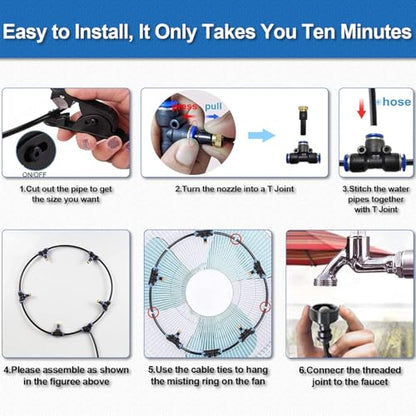 Fan Misting Kit for Outside Patio 35FT, Outdoor Fan Misters Cooling System - size: 33FT
