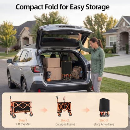 EchoSmile Light Collapsible Wagon Cart, Foldable for Camping, Black&Orange - color: Black&orange