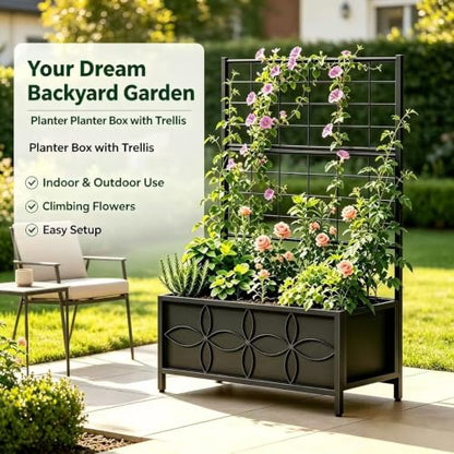 Zhongma Sturdy Raised Garden Bed with Trellis (15.75 x 35.43 x 48.8 in) for Vegetables Flower, Planter Box for Backyard Patio Balcony - size: 15.75 x 35.43 x 48.8 in